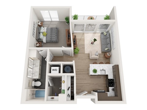 Floor plan for 1 bed, 1 bath, 736 sqft